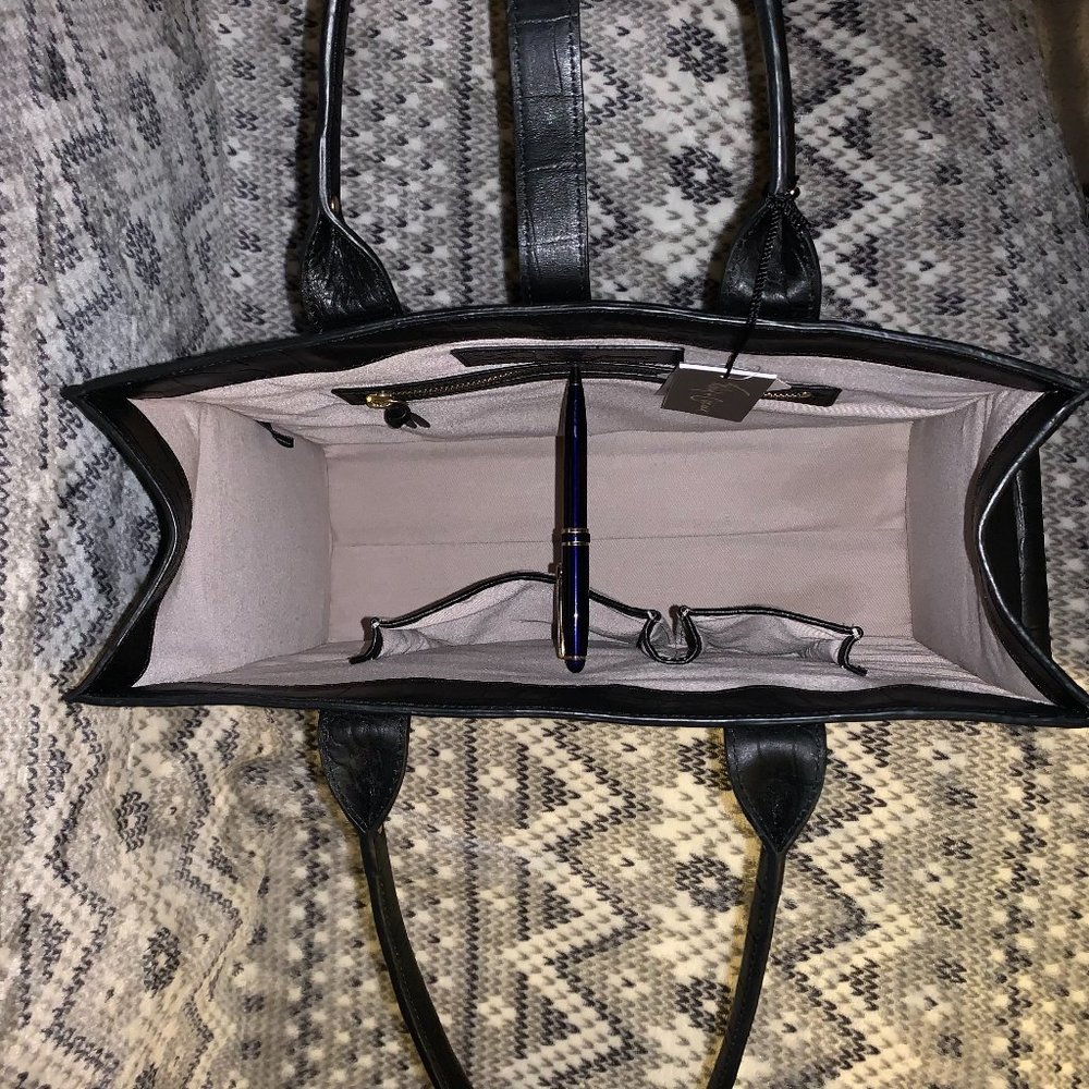 Foley & Corinna Black Croc Leather Shopper Tote - Picture 9 of 16